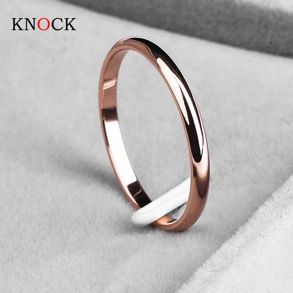 KNOCK Titanium Steel Rose Gold Anti Allergy Smooth Simple Wedding Couple Ring Bijouterie Mens or Womens Gift W250417