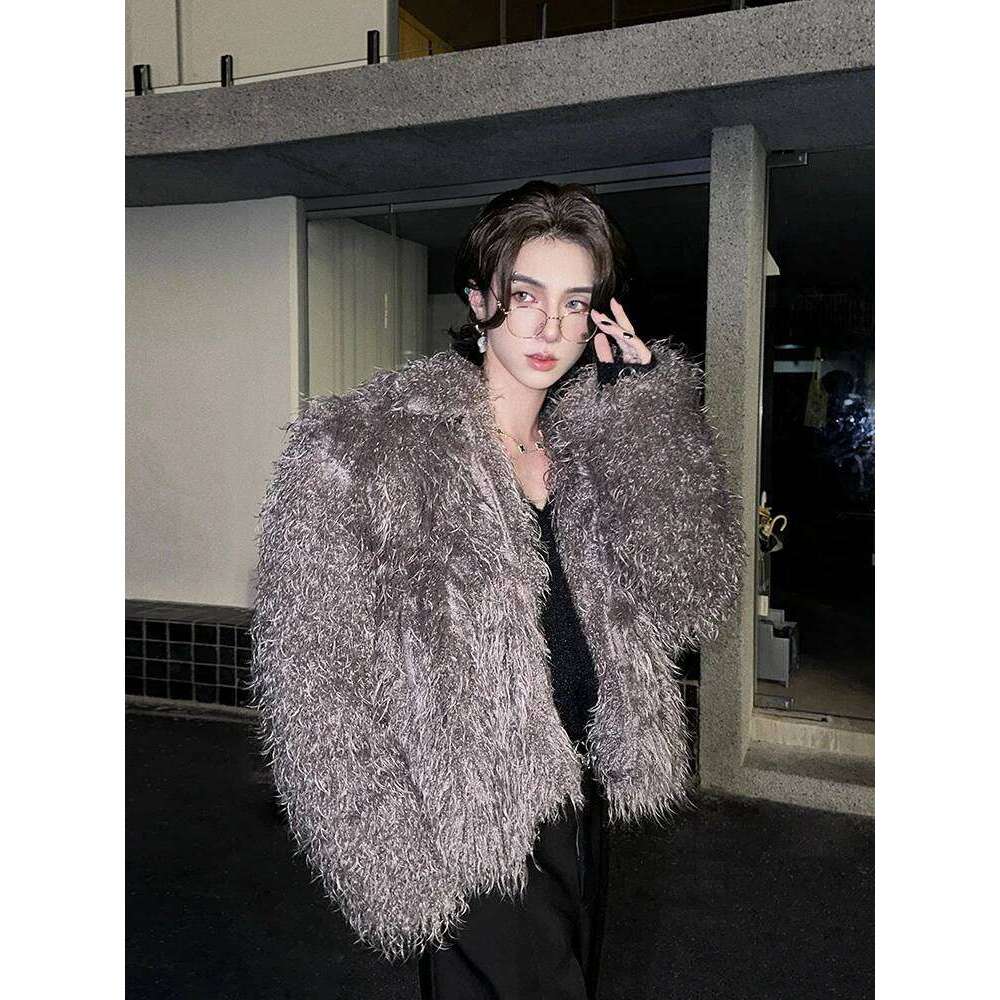 Trendy Faux Mink Jackets Men's 2025 Autumn Winter New Male Chic Loose Fashion Coat Long Sleeve Solid Color Fur Coats