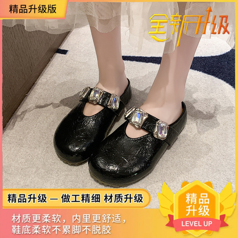 Trendy Fairy Style Square Closed Toe Rhinestone Versatile Slippers Women's Shoes Summer Outdoor 2025 New Flat Sandals ddmythur