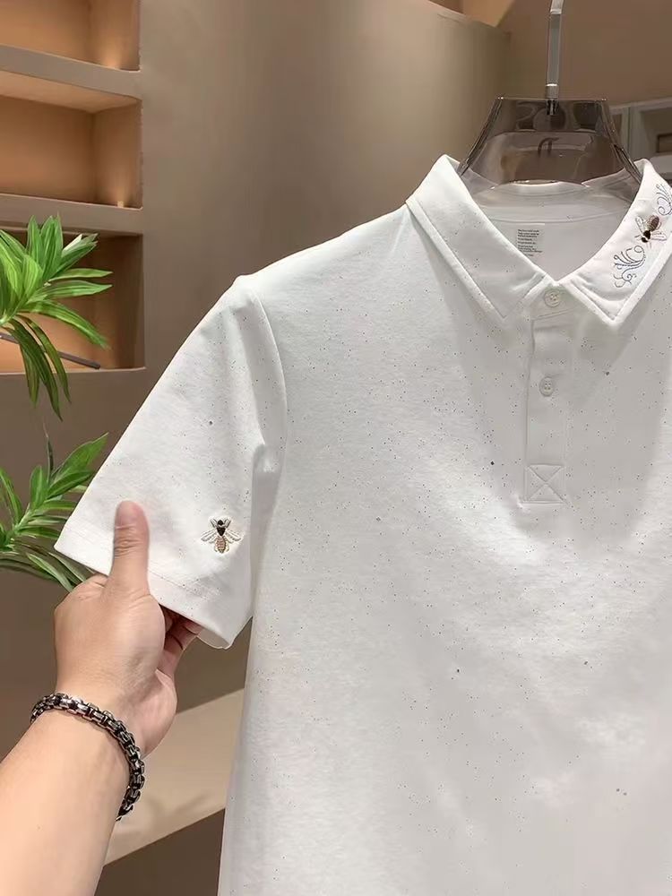 Advanced Jacquard T-shirt men's fashion brand summer plus size heavy short sleeve American high street five and a half sleeves.#014363966