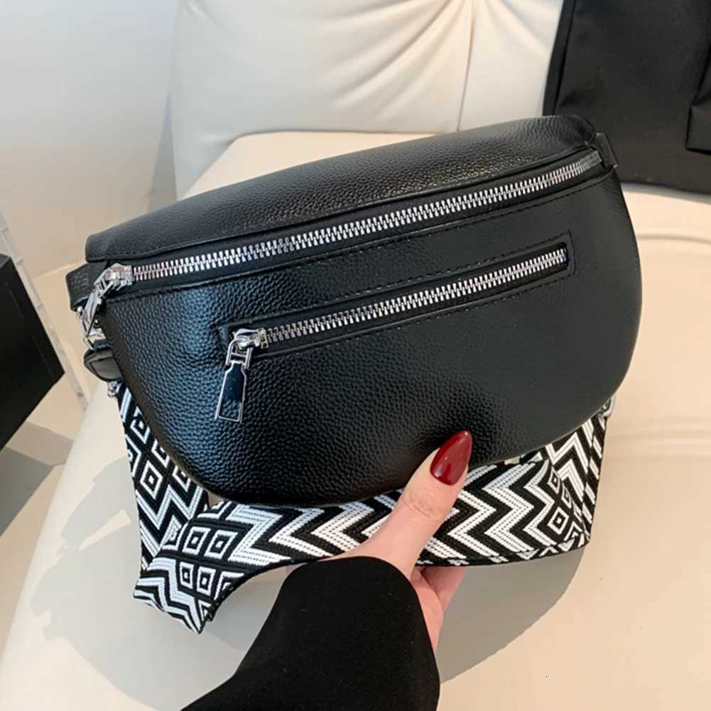 Mens Waist Bag Multi-pocket Street Fanny Pack PU Leather Ch Bag Fi Wide Strap Crossbody Bag Solid Shoulder Bags Y250724