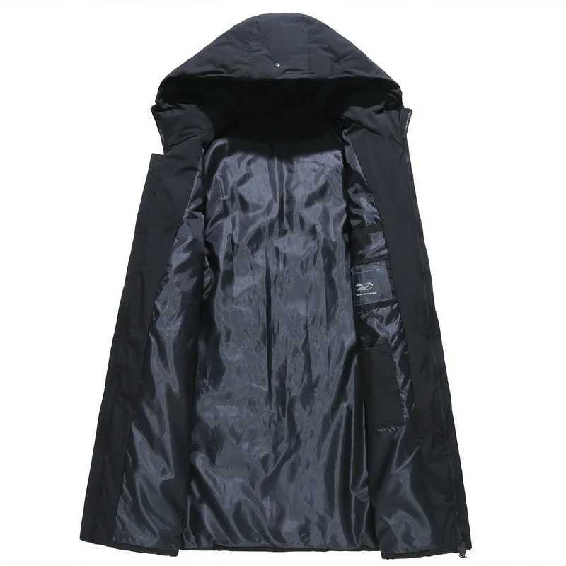 Mens Winter Long Thick Warm Down Jacket Casual Fashion Solid Slim Hooded Zipper Outerwear Coats Overcoat Hat Fashion Down Jacket X250725