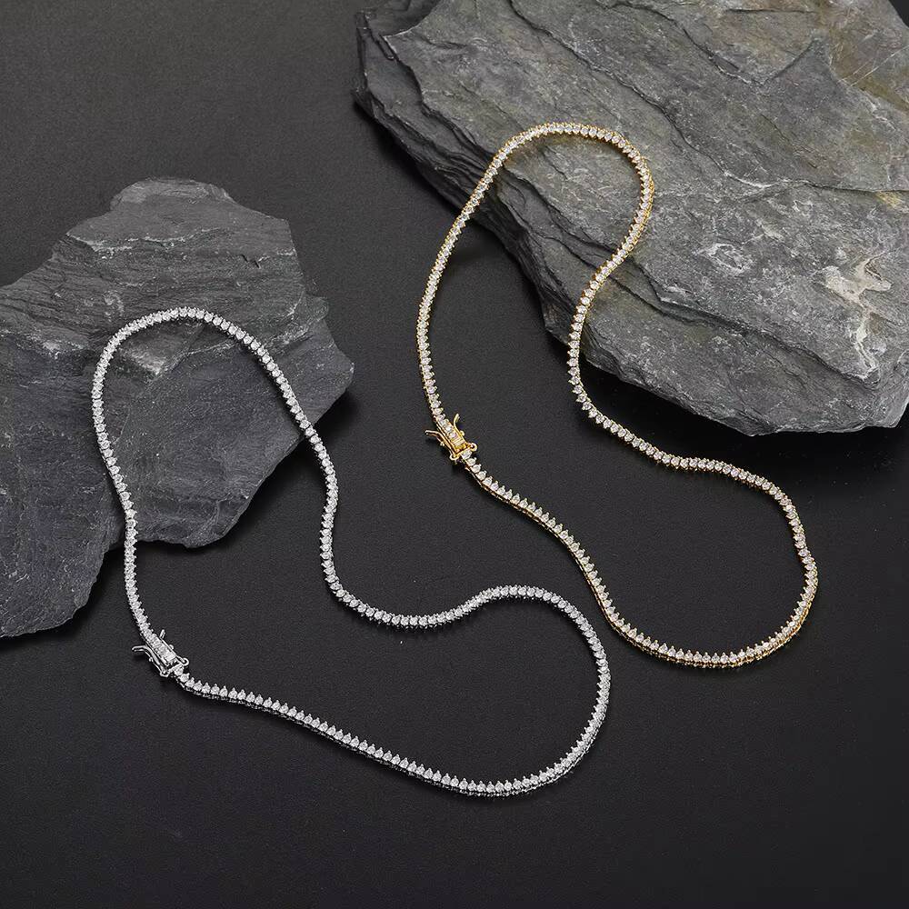 Hot Selling Fashion 2mm Cz Prong Setting Brass 1 Row Tennis Chain Necklace