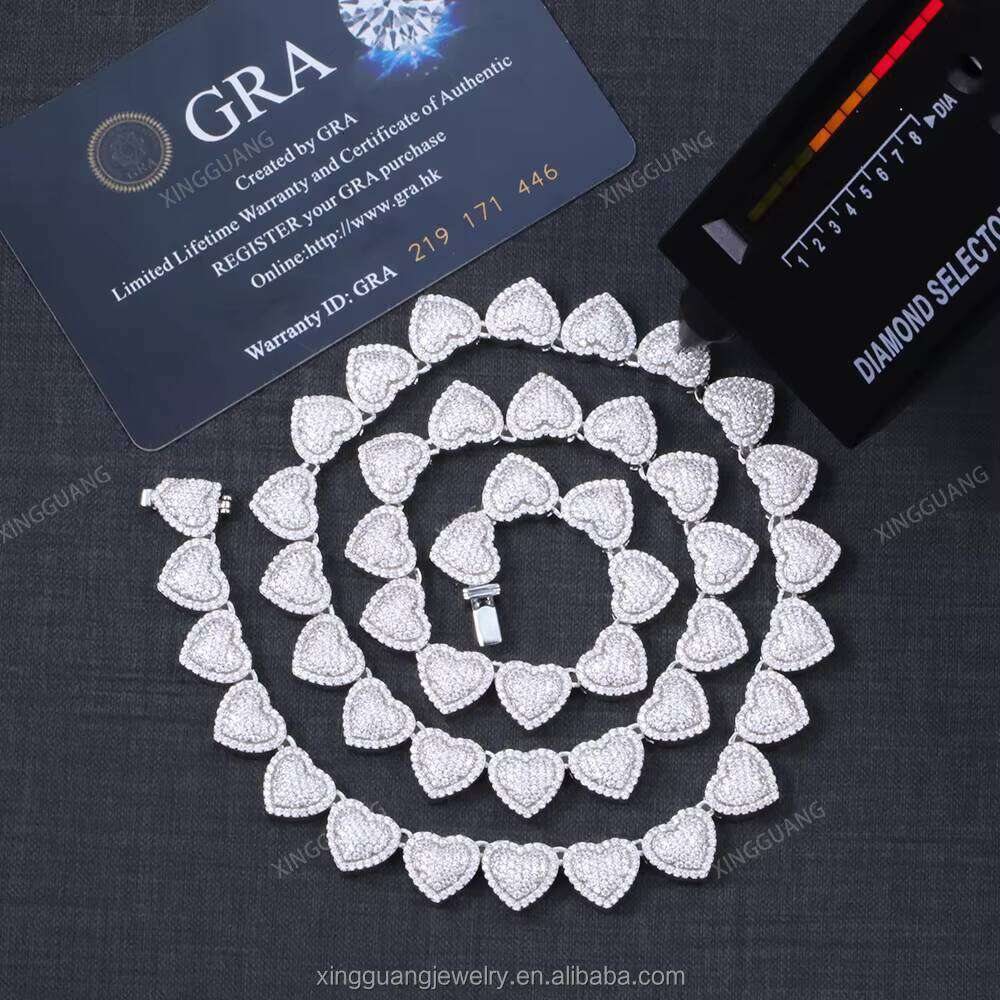 XG Pass Dia Tester Sier Heart Chain Necklaces Vvs Moissanite Cuban Link Chains