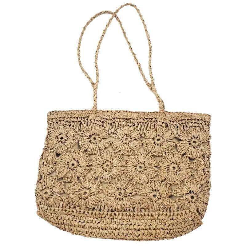 Summer Flower Woven Tote Bohemian Travel Straw For Women Handbags Designer Shoulder Bags Bali Beach Bag Shopper Purses