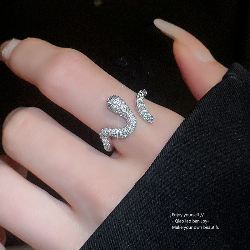 Gold Tone Snake Shaped Ring Pave Crystal Body & Green Gemstone Eyes Edgy Party Jewelry And Gift For Her High Quality Stylish Design