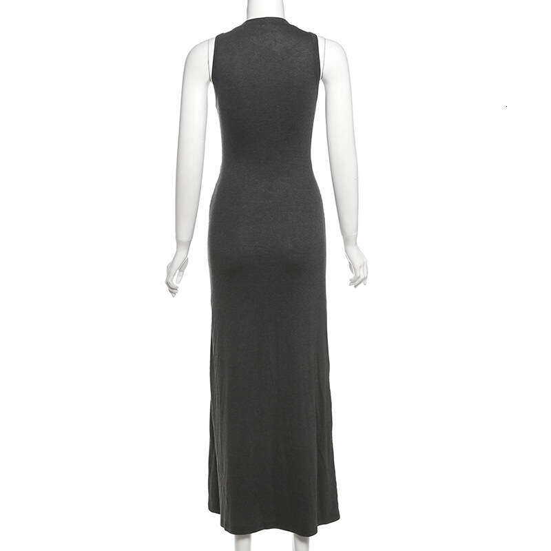 2025 Summer New Design Sense Solid Color Sleeveless Vest Slim Fit Fake Two-Piece Long Dress for Women d9e