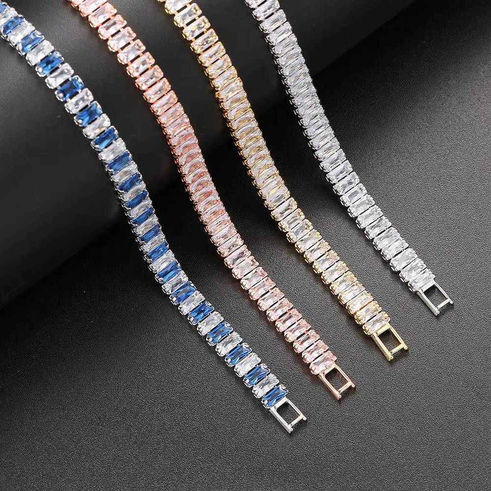 Rainbow Colored 2.5*5mm Zircon Tennis Chain Bracelet Jewelry Women Multicolored Silver Gold Iced Out CZ Diamond Tennis Bracelet