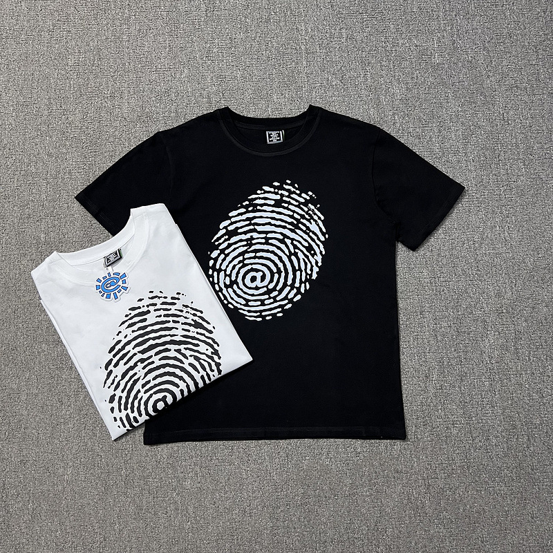 Retro Fingerprint Men's T-Shirts Cotton Short Sleeve Tshirts for Men and Women Round Neck Baggy Casual Tees Oversized Harajuku T-shirt