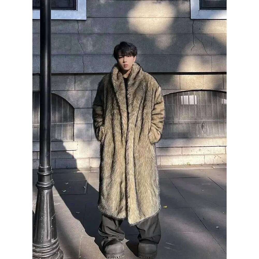 2025 Winter New Original Imitation Fox Hair High-End Fashion Faux Men's Clothing Fur Thickened Warm Long Sleeve Coats