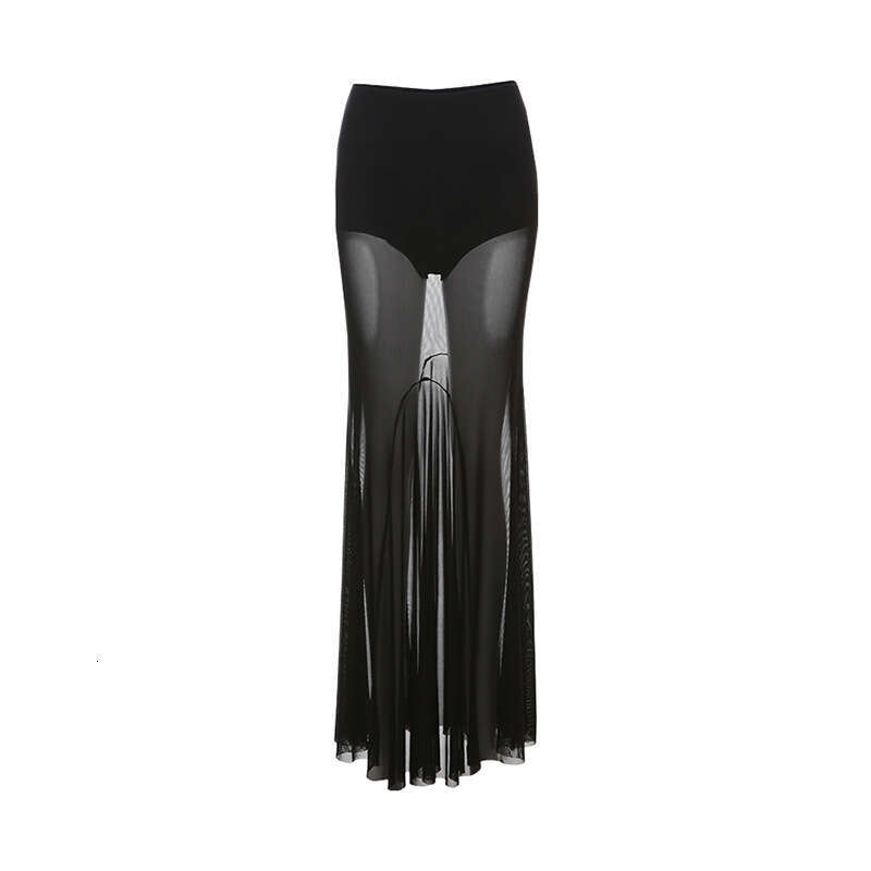 2025 Spring New Women's Solid Color Slim Fit Camisole Fashion Low Waist Mesh Half Skirt a0f