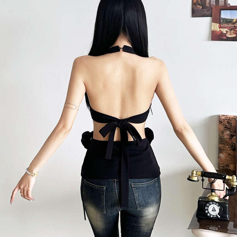2024 Autumn Winter New Women's Solid Color Slim Street Fashion Halter Sexy Backless Tank Top 53f