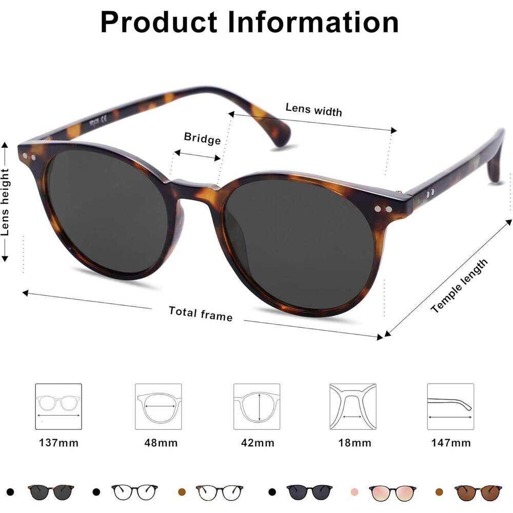 Small Round Classic Polarized Sunglasses for Women Men Vintage Style UV400 Lens MAY SJ2113