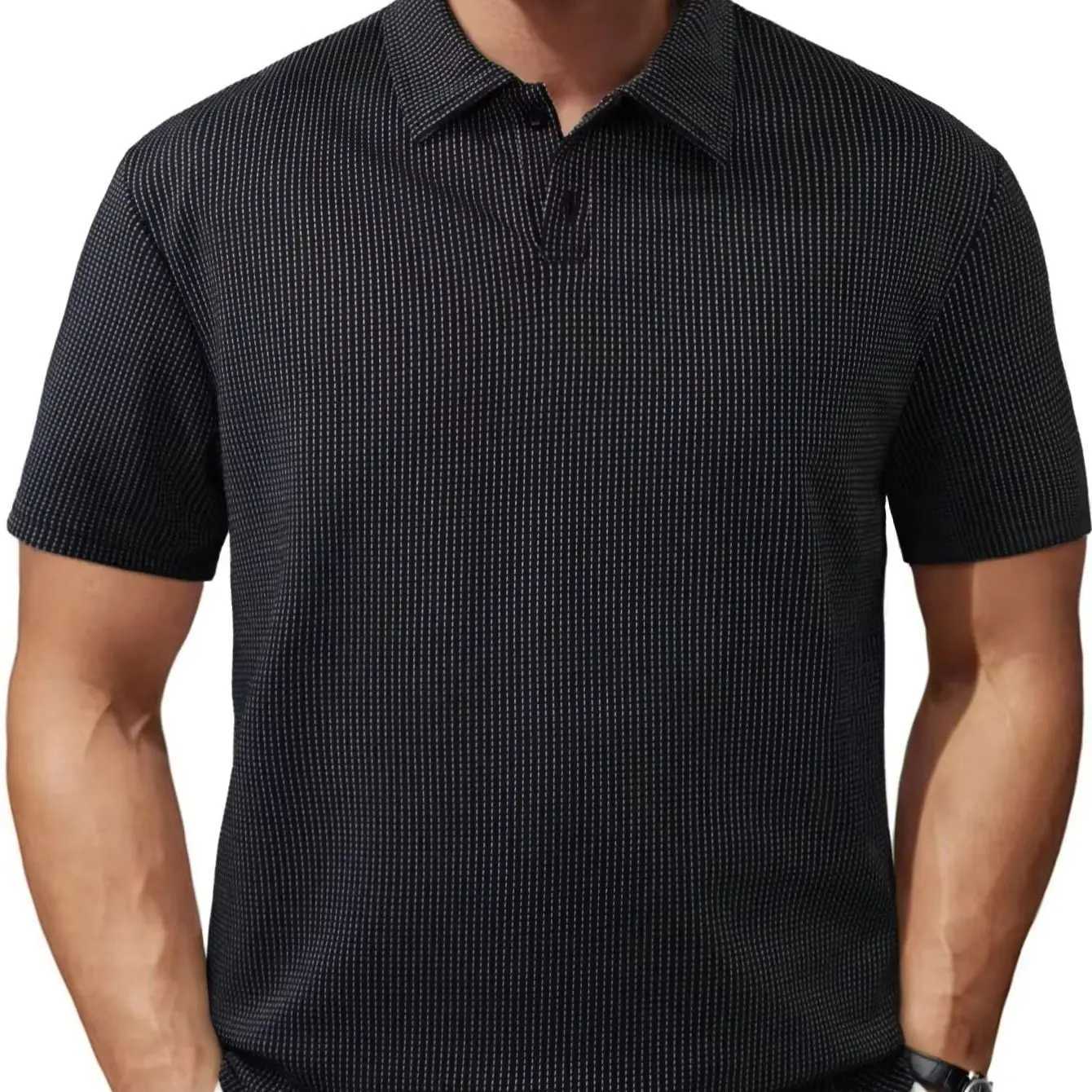 2025 Summer Mens Casual Polo Shirt Striped Lapel Short Sleeve T-shirt Solid Color Short Sleeve T-shirt Sports Casual Clothing XJ250725