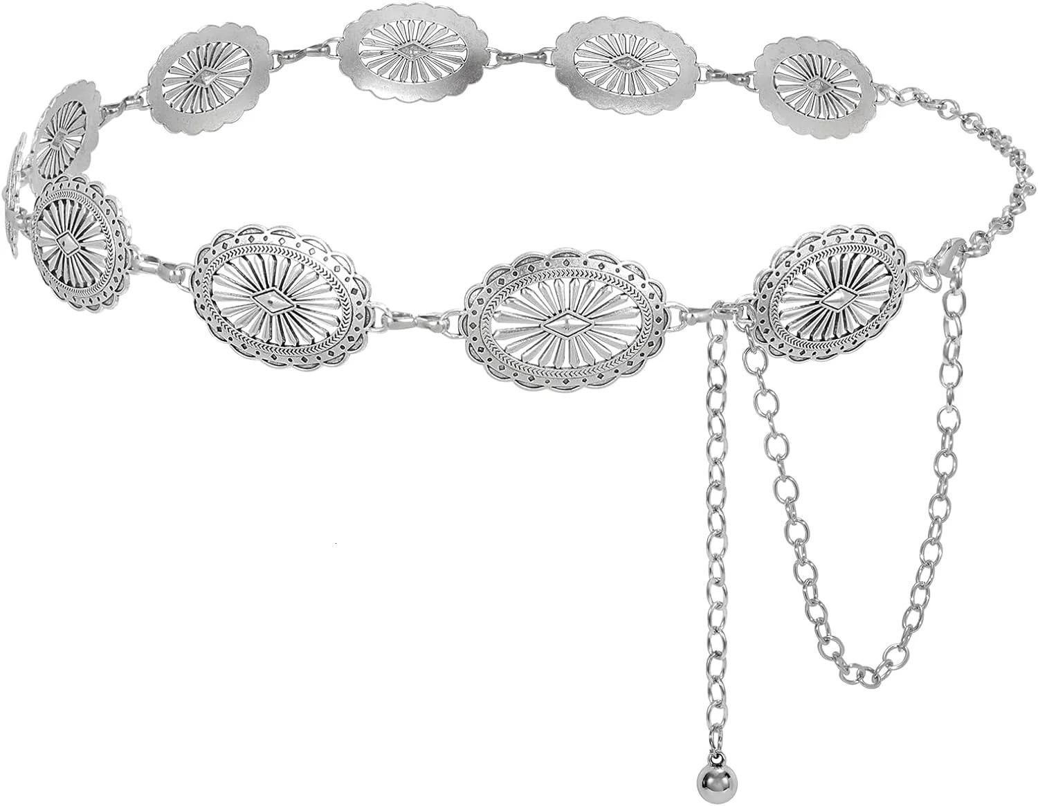 Metal Waist Chain Belt for Women Western Cowgirl Adjustable Concho Silver 250722