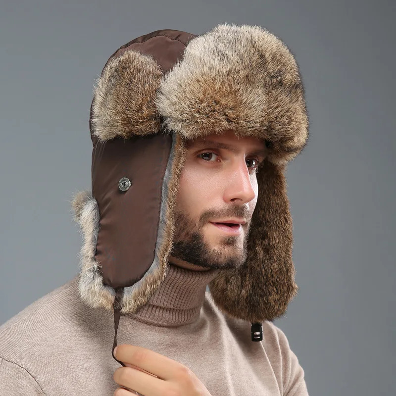 Russia Winter Fur Hat Unisex Outdoor Windproof Super Warm Rabbit Fur Bomber Hats Natural Soft Natural Rabbit Fur Caps 250724