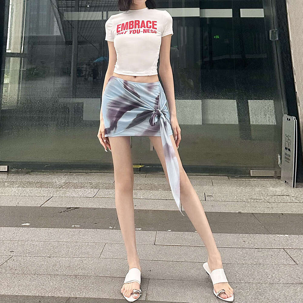 2025 Summer New Sexy Pure Desire Style Slim Fit High Waist Versatile Ribbon Half Skirt Women's Fashion 447