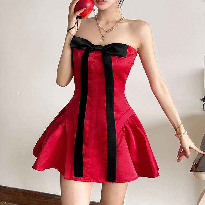 2024 Autumn Winter New Women's Solid Color Slim High Waist Fashion Off-Shoulder Tube Dress e42