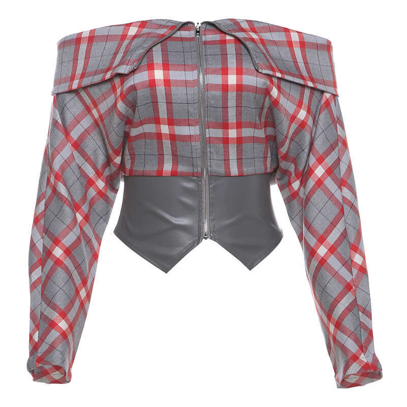 2024 Autumn New Women's Solid Color Slim Street Fashion Off-Shoulder Long Sleeve Zipper Cardigan 4c6