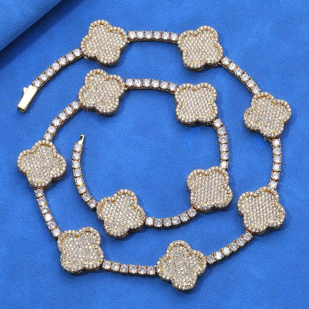 Hip Hop Clover Tennis Chain S925 Silver Moissanite Men Versatile Necklace Versatile