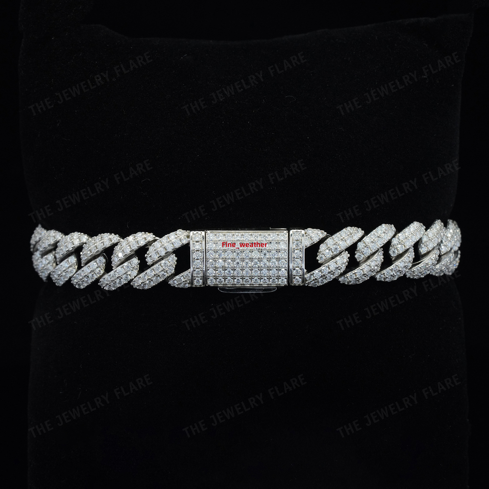 10mm White Gold 925 Sterling Silver VVS Moissanite Diamond Cuban Link Chain Bracelet Iced Out Mossanite Jewelry for Men Women