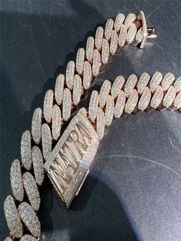 Hot Selling High End Luxury Vvs Moissanite 925 Sterling Silver Plated With 18k Rose Gold 18mm 24 Inch Cuban Chain