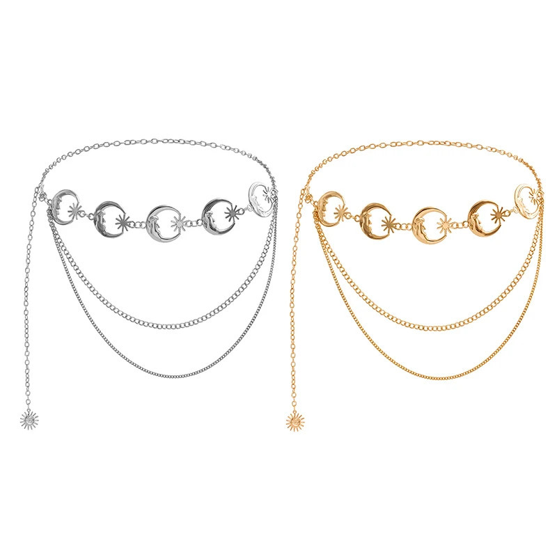 Multilayer Punk Gothic Sun Waist Chain Metal Belts For Women Dress Jewelry Waist Chain Waist Belts 250722