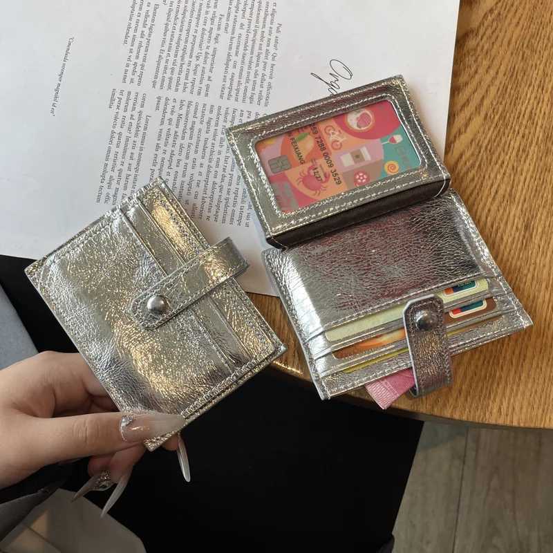 Genuine Leather Short Wallet Korean Fashion Silver Cowhide Small Coin Purses Card Holder Credit ID Card Clip Handbag Clutch Bag Z250725