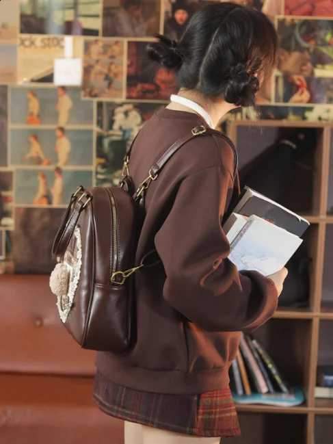 Jiaerdi College Style Lolita Coffee Backpack Wen Sweet Cute Lace Bear Large Capacity Schoolbag Student Y2k Backpacks Fem Y250724