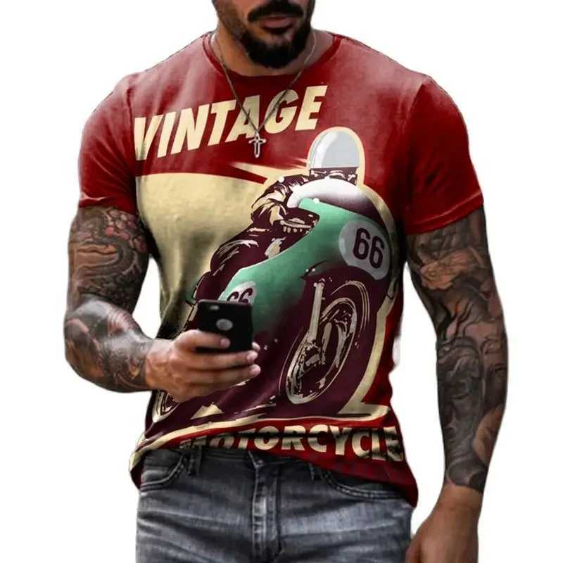 Vintage Mens T-shirts 3D Retro Print Short Sleeve Letter Tops Fashion Oil T Shirt For Mens Motorcycle T-shirts Oversized Tees Y250724