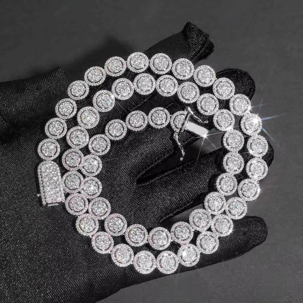 GRA Hip Hop Iced Out Bling 925 Sterling Silver Pass Diamond Tester 10MM VVS Moissanite Round Shape Tennis Chain for Men