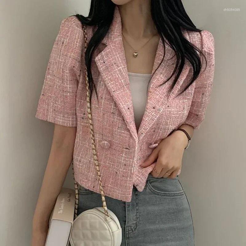 Women's Jackets Korean Chic Small Fragrant Tweed Coat Women Suit Collar Loose Sleeve Short Spring Summer 2025 Outerwear Tops