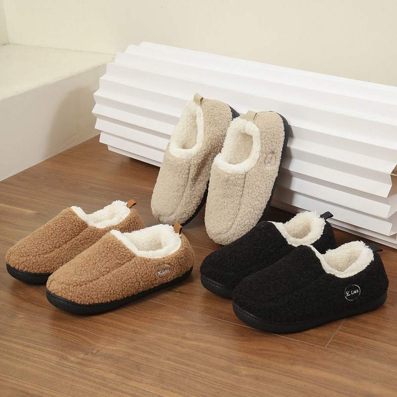 New Warm Fleece-Lined Thick Versatile Shoes Non-Slip Winter Closed-Back Thick-Soled Cashmere Cotton Slippers