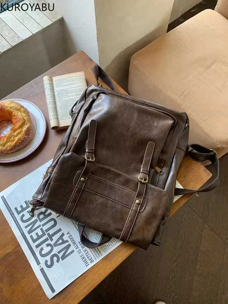 Vintage Brown Jk Backpacks Wen High Street Preppy Style Pu Leather Backpack Ladies Harajuku Casual School Bag Fi Y2k Bags Y250724