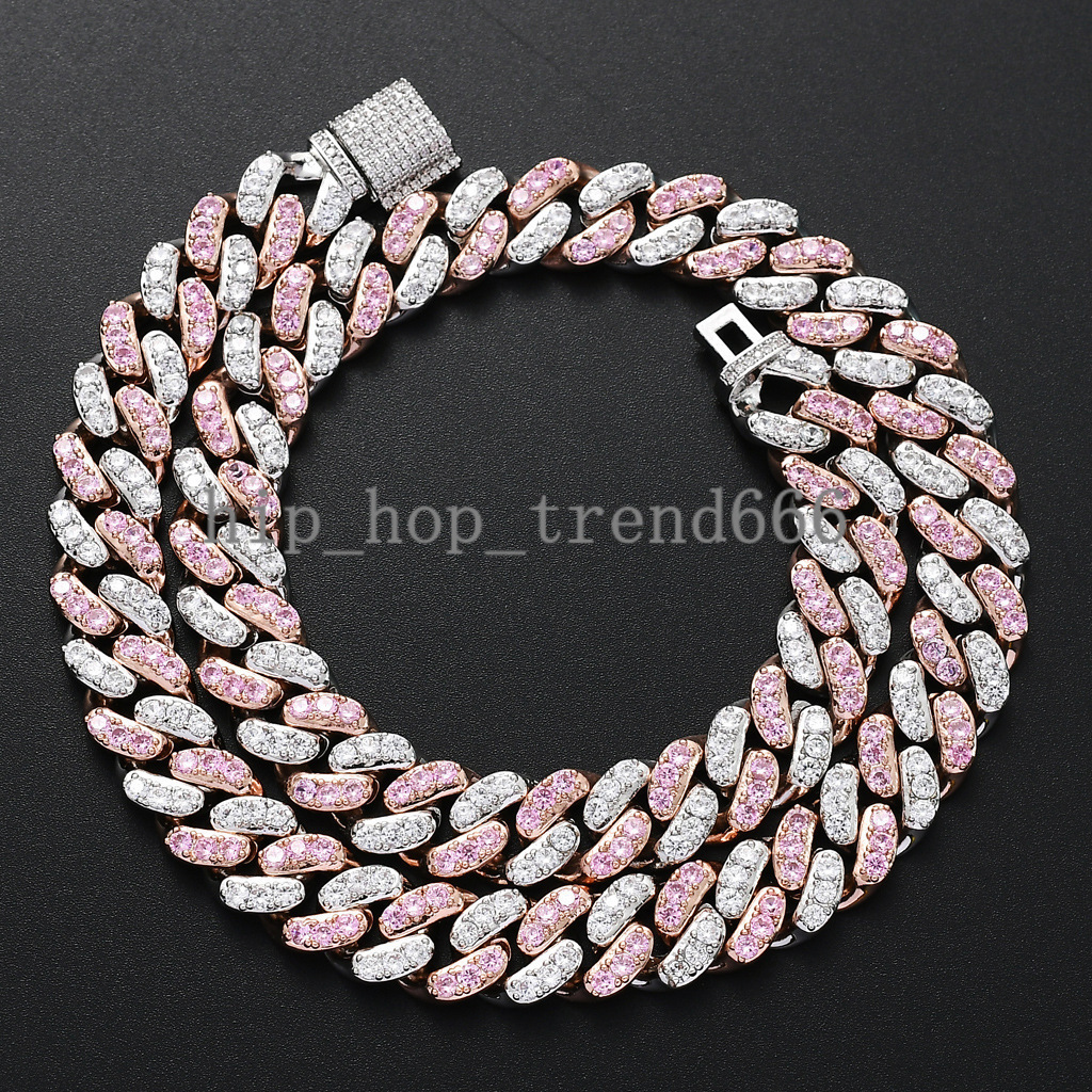 High Quality Large Fashion Brilliant Rose Gold Silver Two Tone Iced Out Moissanite Hip Hop Cuban Link Chains Jewelry for Men