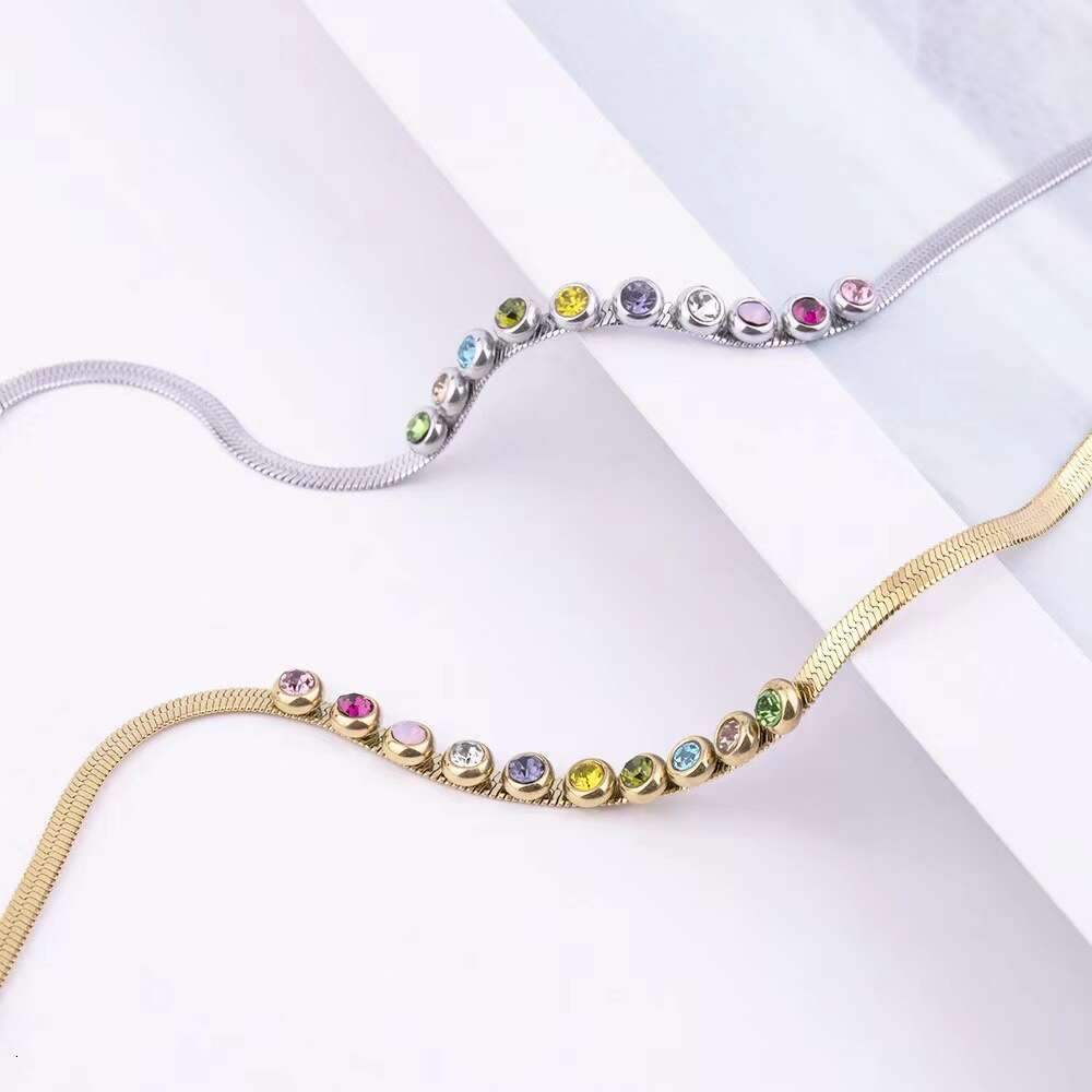 Stainless Steel Blade Chain Colorful for Women High-end Beaded Style Color-retaining Eco-friendly Vacuum Plated Bracelet ddmypluto