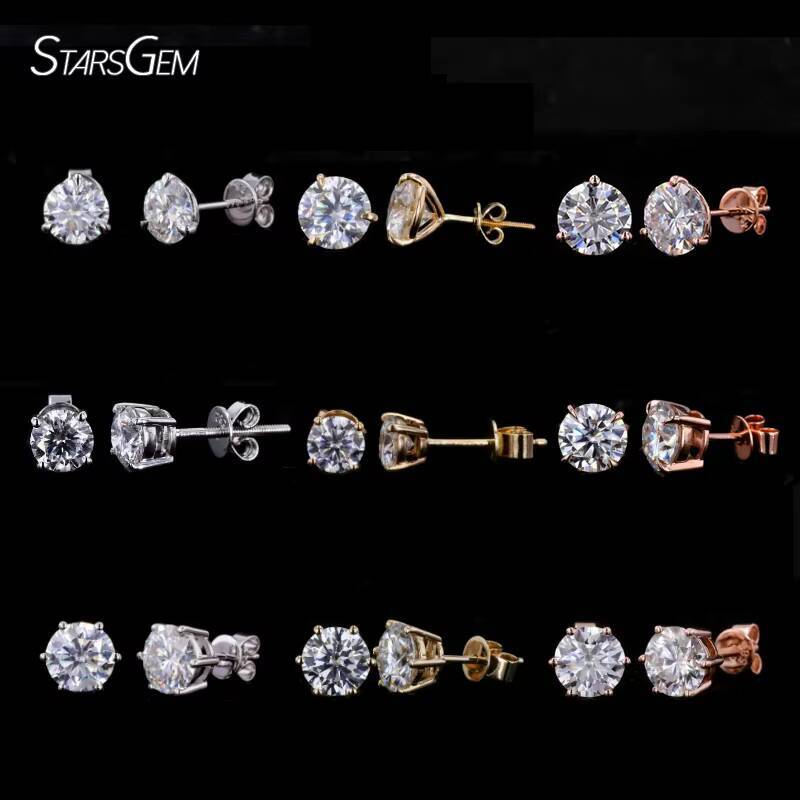 Starsgem Classic Style S925 10K 14K 18K Gold Earrings martini Prongs Setting Woman Fine Jewelry 1ct Moissanite Studs Earring