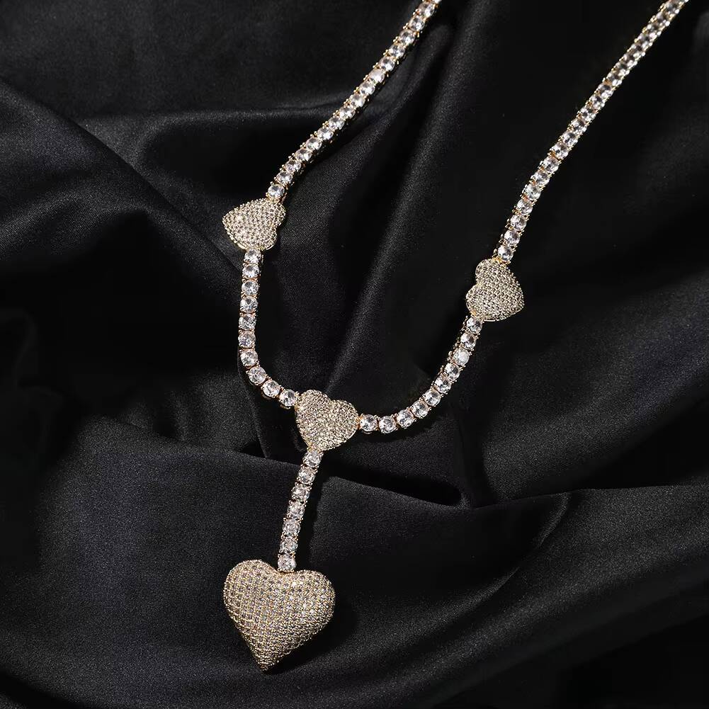 New Iced Out Tennis Chain for Heart Full Diamond Chain Necklaces CZ Tennis Valentines Day Gift Women Jewelry