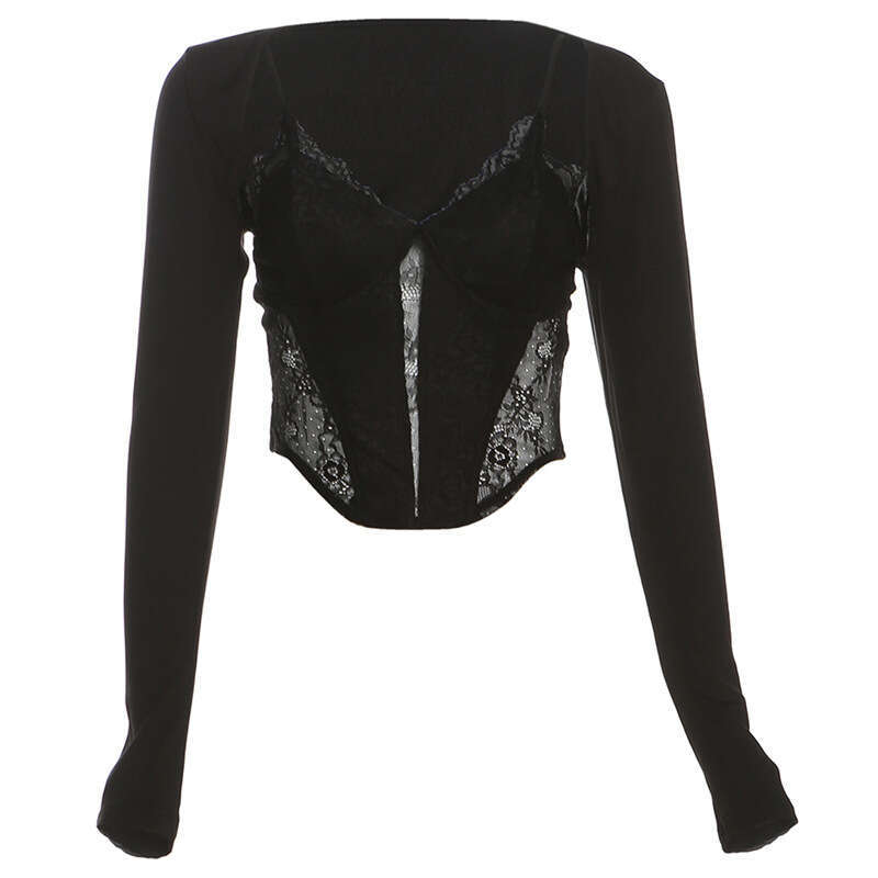 2024 Autumn New Women's Solid Color Slim Fit Camisole Fashion Long Sleeve Blouse Two-Piece Set d45