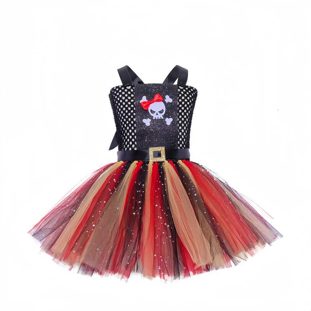 Disguised Child Pirate Fluffy Tulle Tutu Dress for Girls Children Halloween Cosplay Skeleton Ghost Captain Masquerade Costume Z250725
