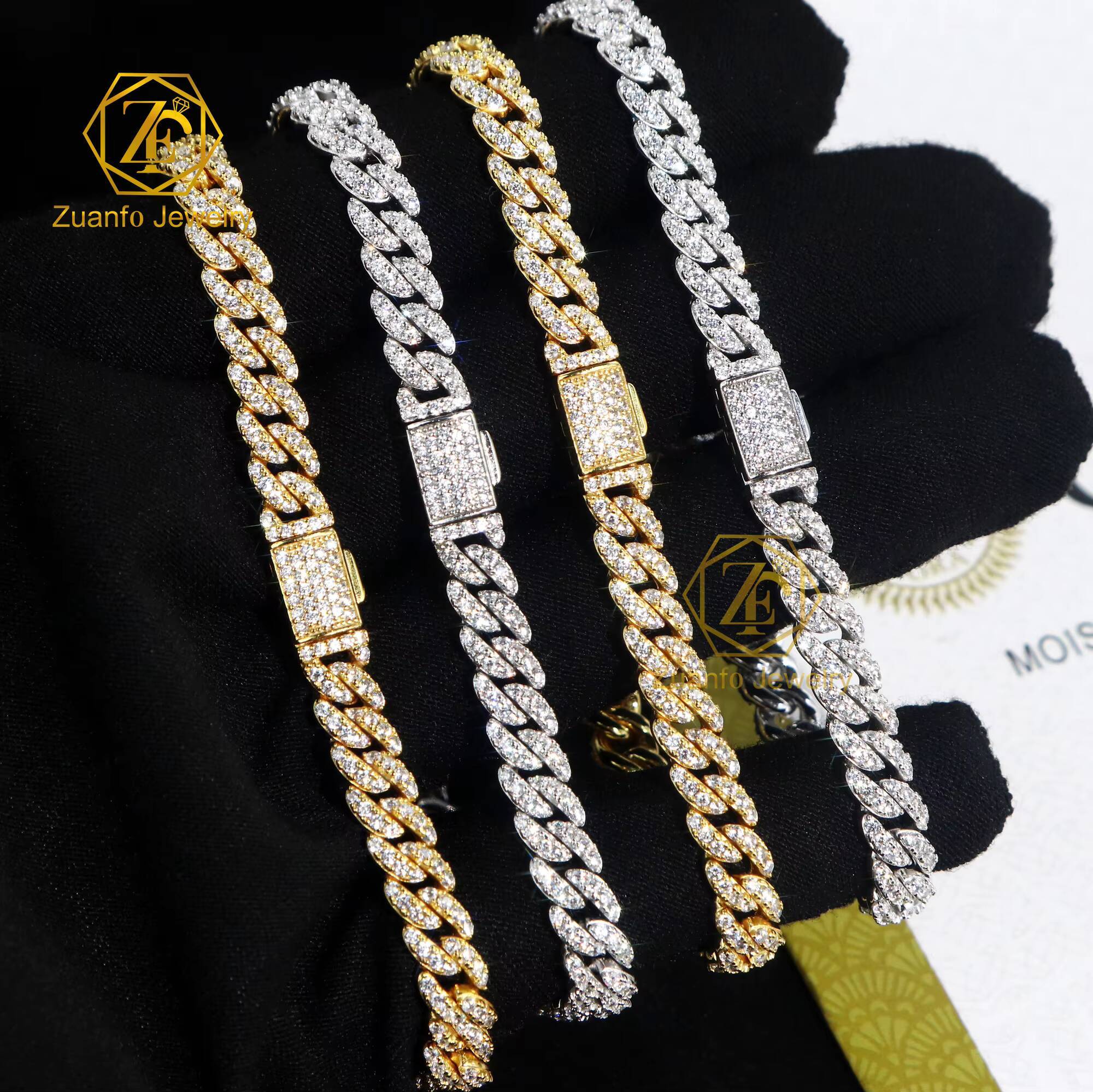 VVS Cuban Chains Moissanite 925 Sterling Silver 8mm-20mm Width Soild 925 Silver Iced Moissanite Necklace for Men