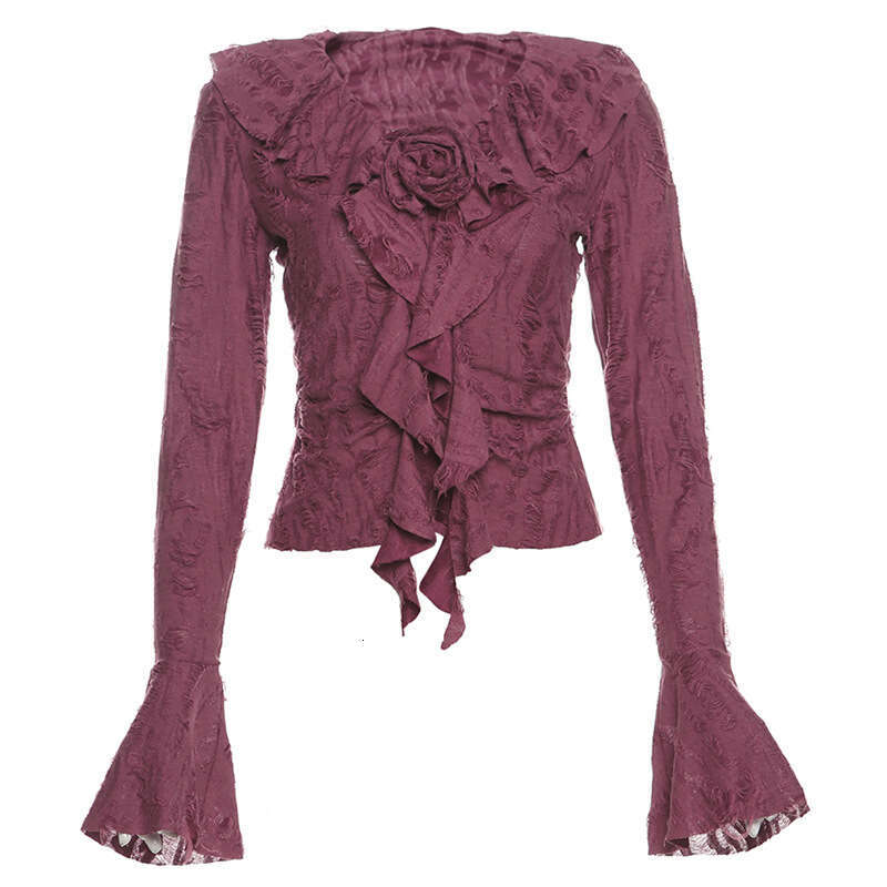 2024 Autumn New Women's Solid Color Street Fashion Long Sleeve V-Neck Slim Fit T-Shirt 84b