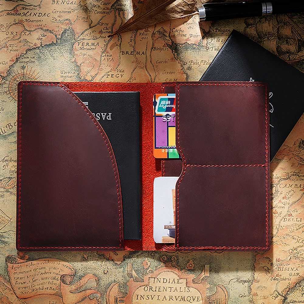 Genuine Crazy Horse Leather Passport Cover Solid Credit ID Card Case Holder Business Unisex Travel Wallet Z250725