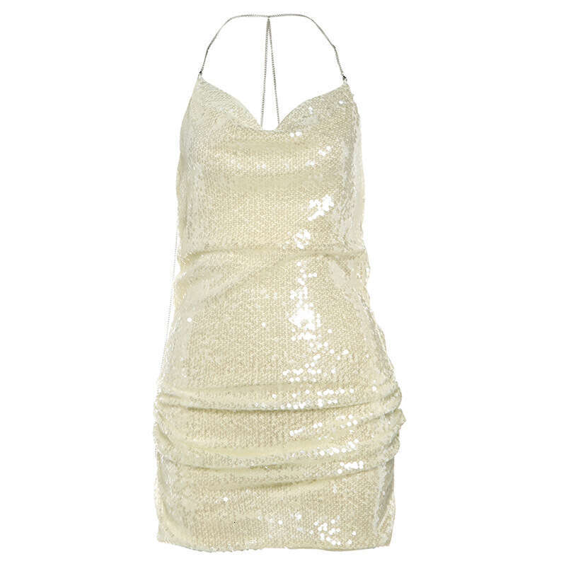 2024 Autumn New Women's Solid Color Slim High Waist Street Fashion Halter Neck Backless Dress ee0