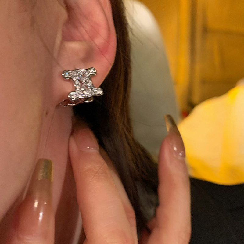 Silver Tone Stud Earrings Pave Crystal Accents Elegant Daily Jewelry And Gift For Her High Quality Stylish Design