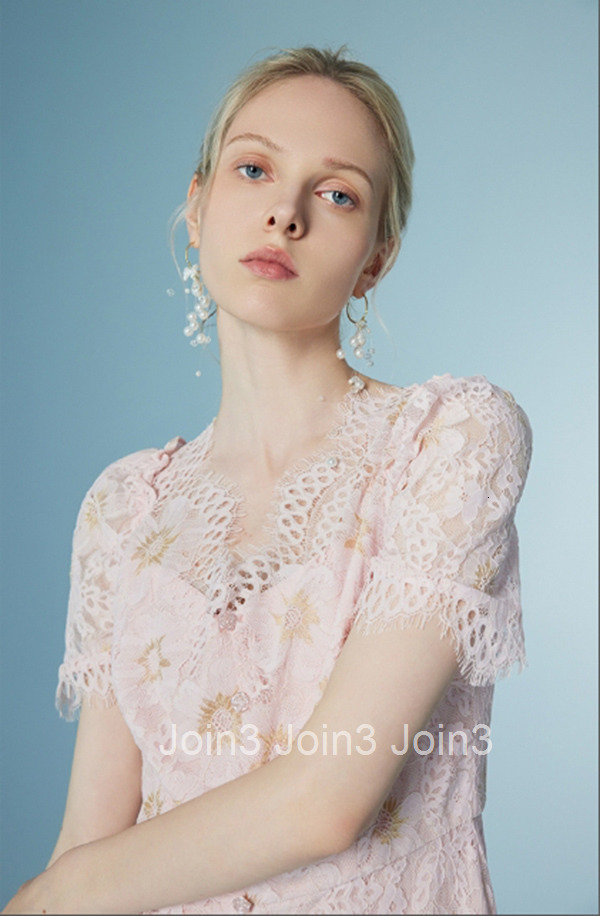 Summer New Lace Patchwork Floral Pink Dress Light Luxury Elegant French Long Dress 6210