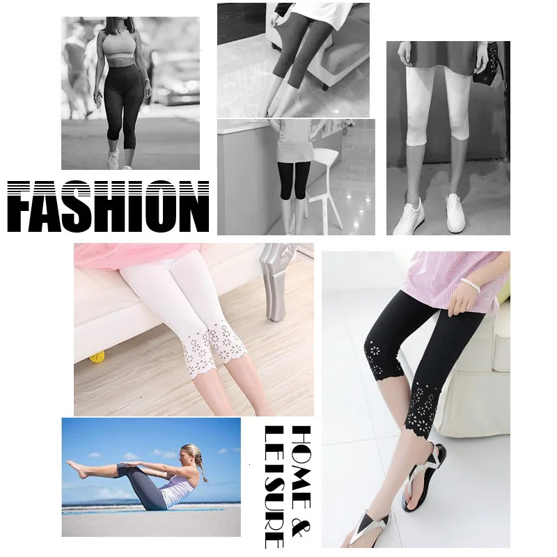 Summer Women Elastic Short Leggings Cotton Knitted Hollow Out Flower Pants Female Cute Solid Safty 250725