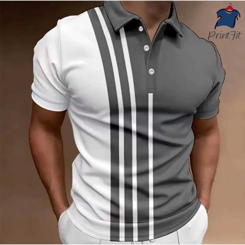 Best-selling Mens Button Polo Shirt Collar Short-sleeved Pullover Sports Summer Casual Button Striped Collar Trend T-shirt Tops XJ250725