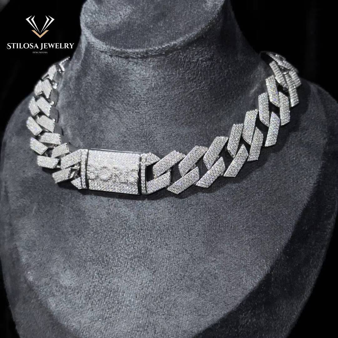 Hip Hop Cuban Chain 18mm Customized Size Necklaces Vvs Moissanite Necklace With Sterling Silver Fashion Jewelry
