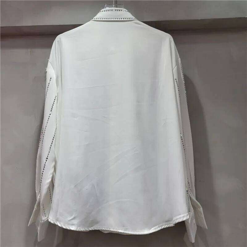 Women's Shirt Loose Single Breasted Striped Rhinestone Handmade Color Dia Blouse Summer 2025 New Fashion 29A1519